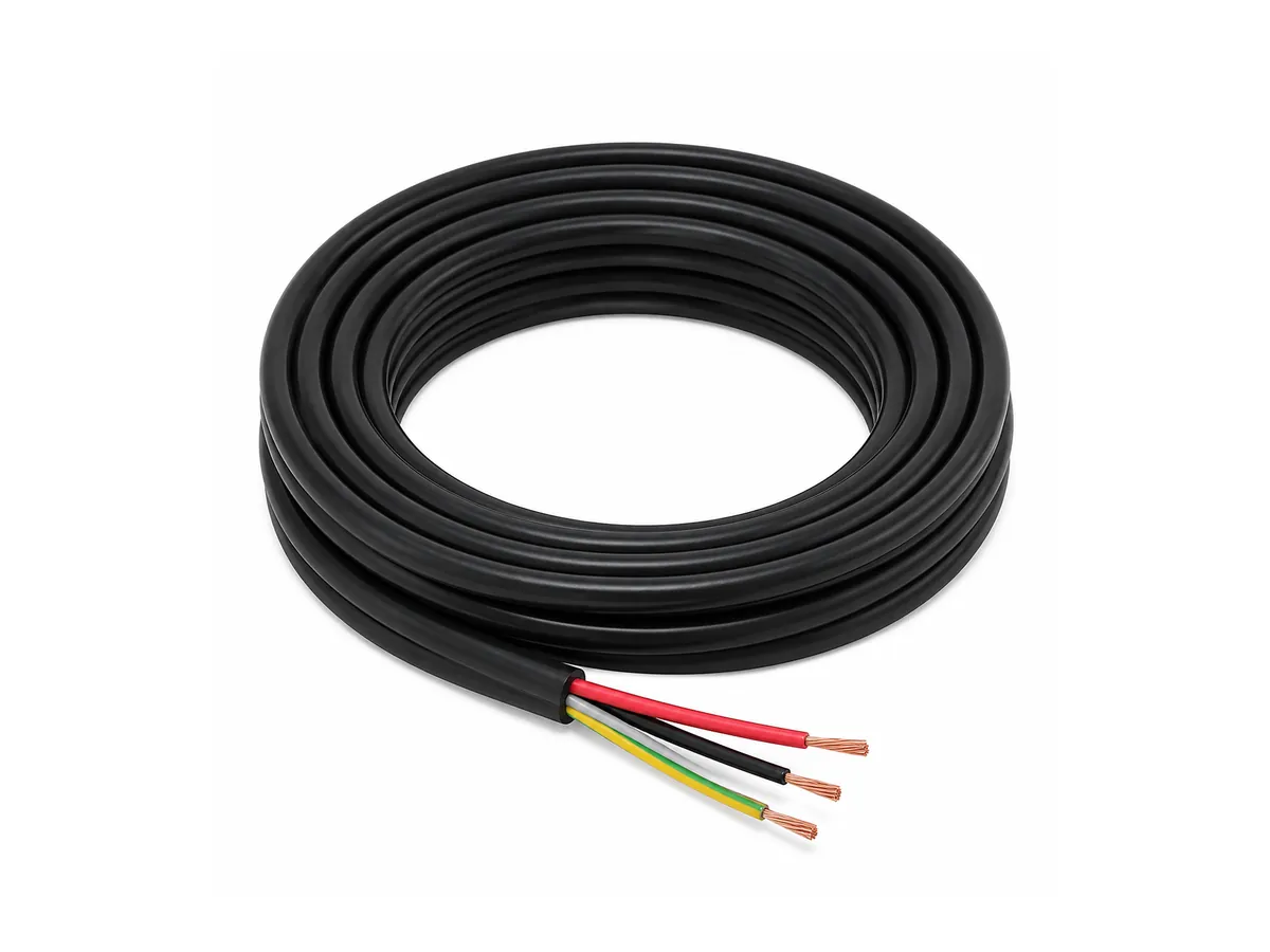 Coiled UL2517 drag chain servo power cable on white background