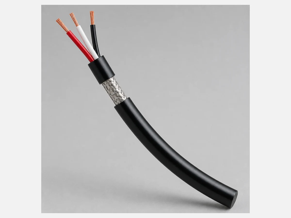 Three-core RVVP cable with exposed braided metallic shield