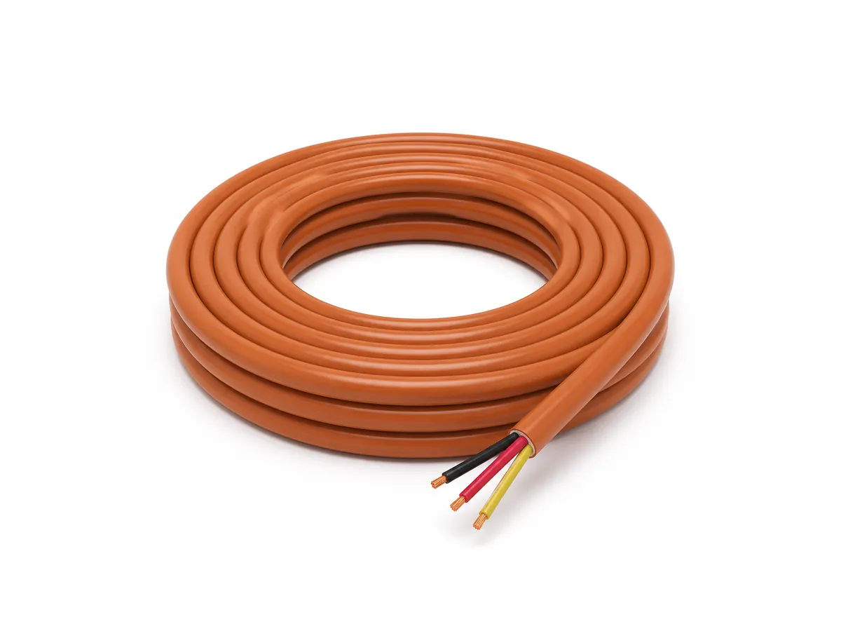 Coiled high flex drag chain power cord on white background