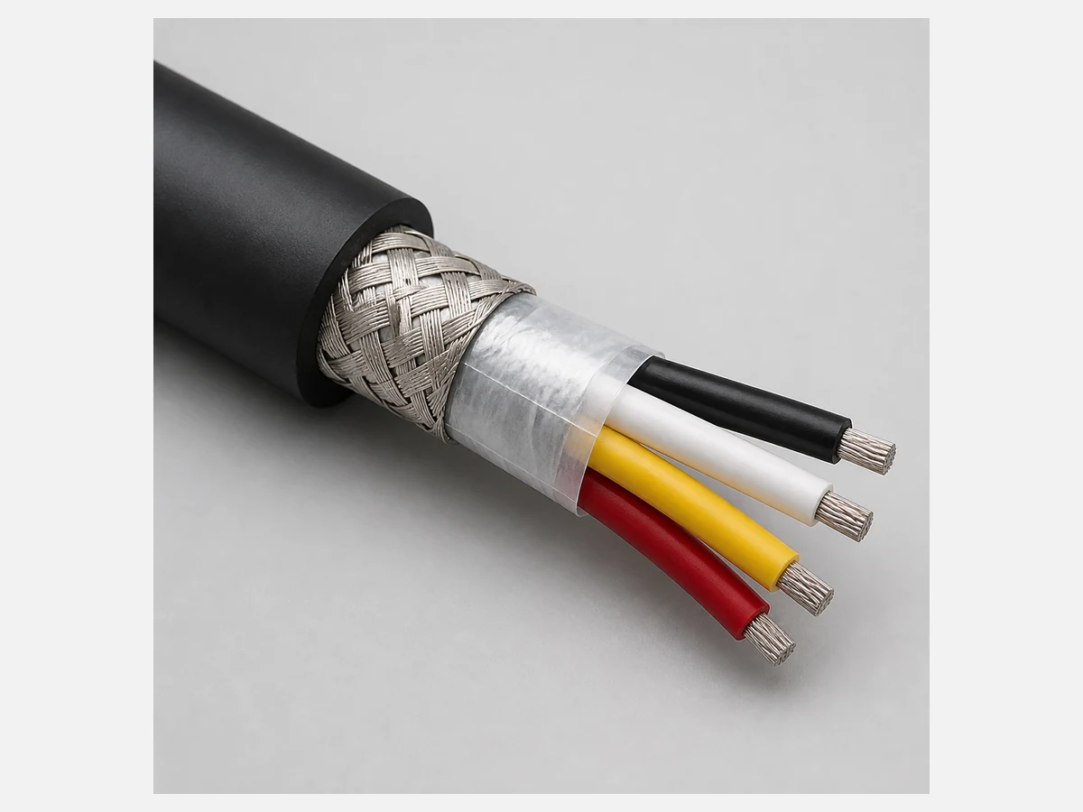 Linear motor power cable showing braid shield and TPE cores
