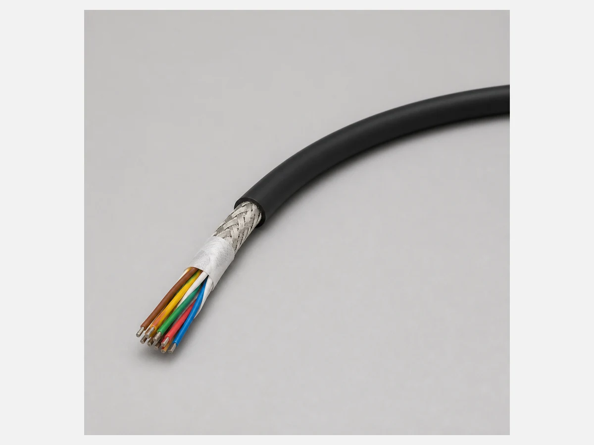 Multi-core linear motor encoder cable with braided shield